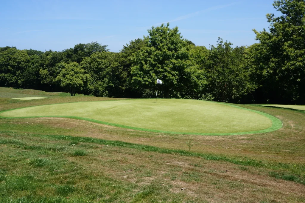 Artificial turf pitching green on a golf course